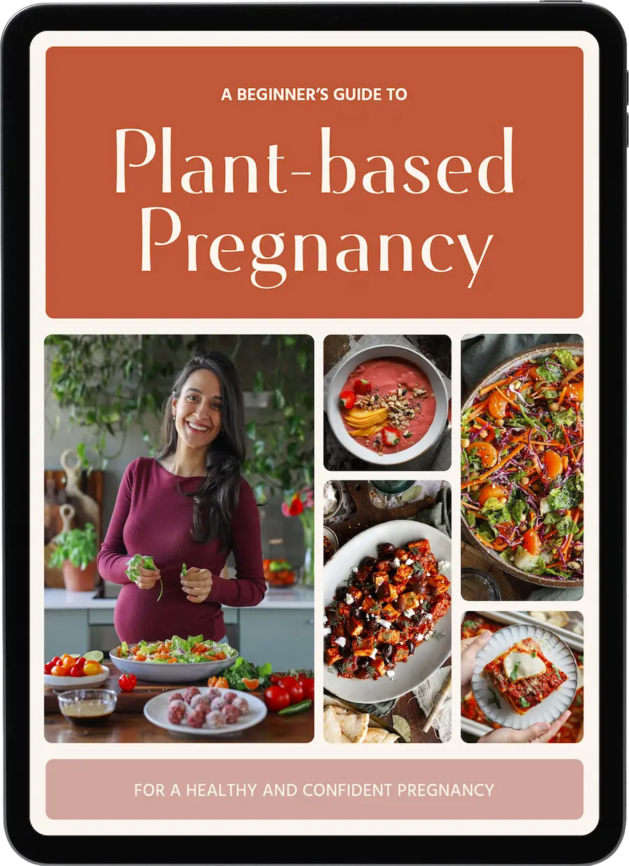 The nourish feature of the vegan recipe and nutrition app Pick Up Limes, shown on an iPhone mockup.